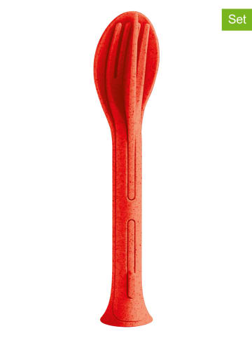 koziol 2er-Set: Besteckset "Klikk Pocket" in Rot - (L)17 cm