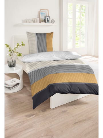 Schiesser Renforcé beddengoedset "Marco" wit/mosterdgeel/zwart