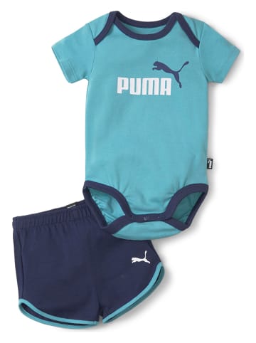 Puma 2-delige outfit "Minicats Newborn" turquoise/donkerblauw