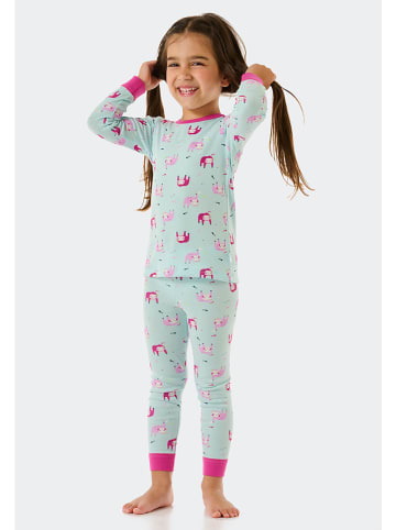 Schiesser Pyjama in Hellblau/ Pink