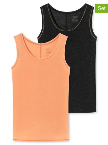 Schiesser 2-delige set: hemdjes oranje/antraciet