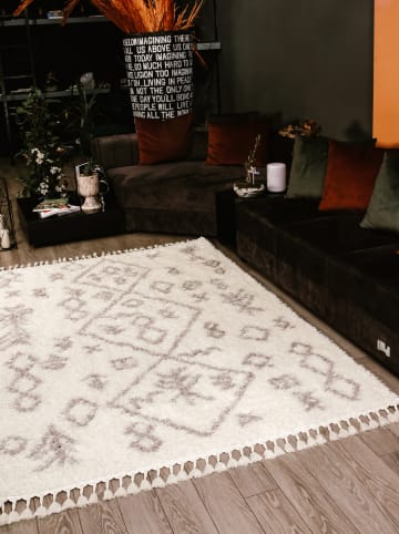 Mioli Hoogpolig tapijt wit/grijs