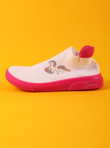 Denokids Sneakersy "Pembe Unicorn" w kolorze kremowo-różowym