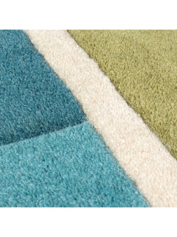 Flair Rugs Woll-Teppich in Blau/ Grün