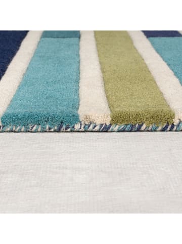 Flair Rugs Woll-Teppich in Blau/ Grün