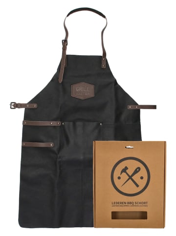 HIDE & STITCHES Leder-Grillschürze in Schwarz - (B)63 x (H)85 x (T)0,50 cm