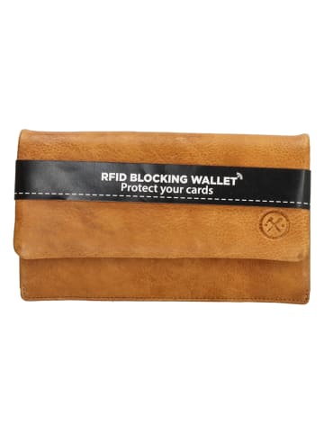 HIDE & STITCHES Leder-Geldbörse in Senf - (B)18 x (H)10 x (T)2 cm