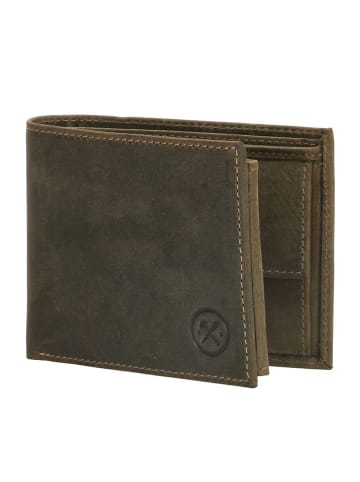HIDE & STITCHES Leder-Geldbörse in Khaki - (B)12 x (H)9,5 x (T)2 cm