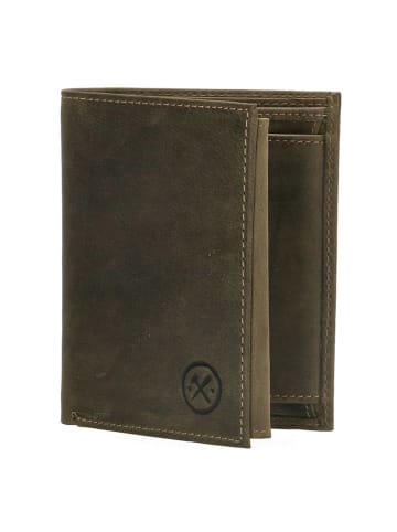 HIDE & STITCHES Leder-Geldbörse in Khaki - (B)9 x (H)12 x (T)2,5 cm