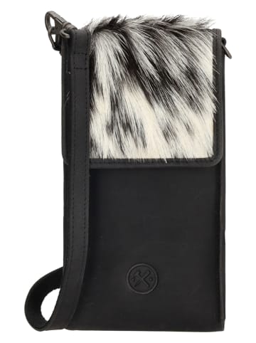 HIDE & STITCHES Leder-Handytasche in Schwarz/ Weiß  - (B)9 x (H)17,5 x (T)2 cm