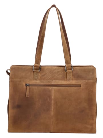 HIDE & STITCHES Skórzana torba w kolorze jasnobrązowym na laptopa  - 40 x 32,5 x 13 cm