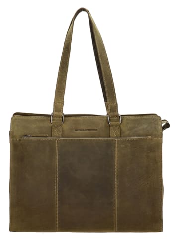 HIDE & STITCHES Leder-Businesstasche in Oliv - (B)40 x (H)32,5 x (T)13 cm