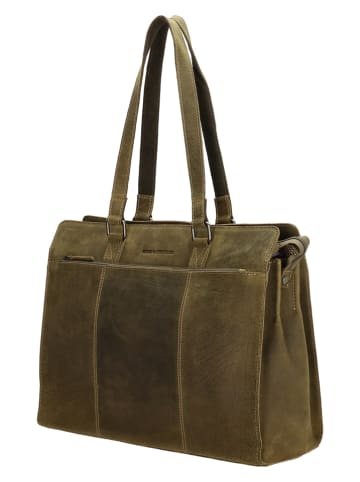 HIDE & STITCHES Leder-Businesstasche in Oliv - (B)40 x (H)32,5 x (T)13 cm
