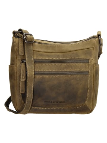 HIDE & STITCHES Leder-Umhängetasche in Oliv - (B)24 x (H)22 x (T)10 cm