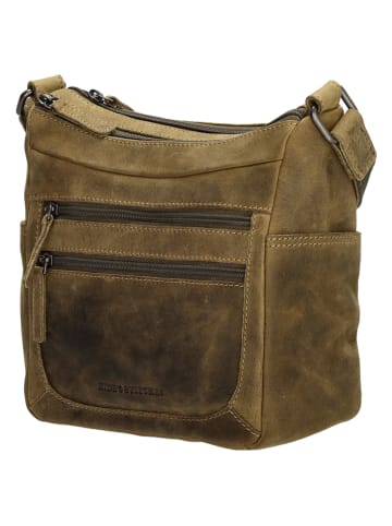 HIDE & STITCHES Leder-Umhängetasche in Oliv - (B)24 x (H)22 x (T)10 cm