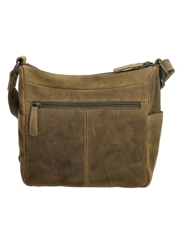 HIDE & STITCHES Leder-Umhängetasche in Oliv - (B)24 x (H)22 x (T)10 cm