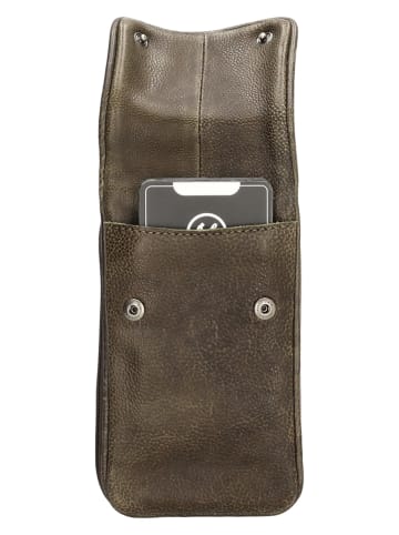 HIDE & STITCHES Leren smartphonetas olijfgroen - (B)11 x (H)20 x (D)2 cm