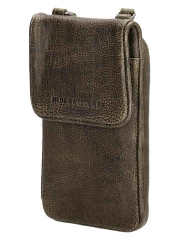 HIDE & STITCHES Leren smartphonetas olijfgroen - (B)11 x (H)20 x (D)2 cm