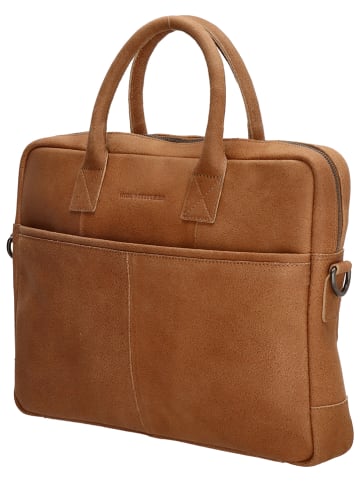 HIDE & STITCHES Leder-Businesstasche in Cognac - (B)39 x (H)31 x (T)7 cm