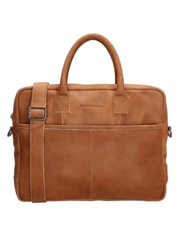 HIDE & STITCHES Leder-Businesstasche in Cognac - (B)40 x (H)33 x (T)9 cm