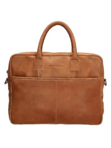 HIDE & STITCHES Leder-Businesstasche in Cognac - (B)40 x (H)33 x (T)9 cm