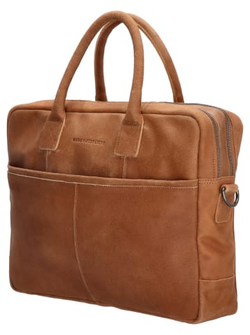 HIDE & STITCHES Leder-Businesstasche in Cognac - (B)40 x (H)33 x (T)9 cm
