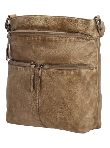HIDE & STITCHES Leder-Umhängetasche in Taupe - (B)27,5 x (H)28 x (T)4 cm