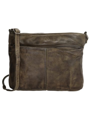 HIDE & STITCHES Leder-Umhängetasche in Khaki - (B)28 x (H)21 x (T)9 cm