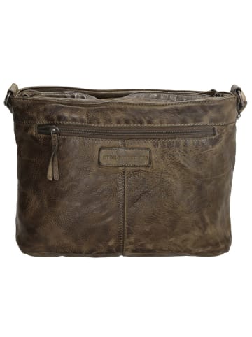 HIDE & STITCHES Leder-Umhängetasche in Khaki - (B)28 x (H)21 x (T)9 cm