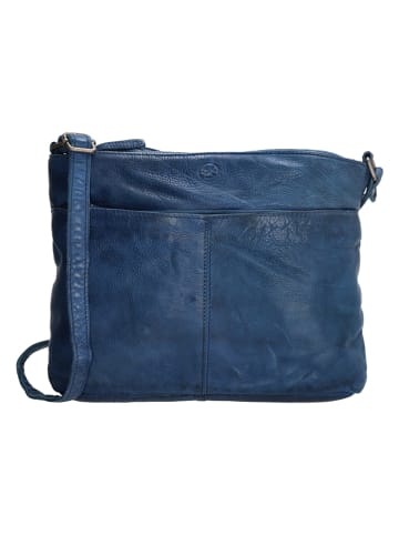 HIDE & STITCHES Leren schoudertas blauw - (B)28 x (H)21 x (D)9 cm