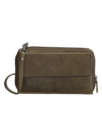 HIDE & STITCHES Leren smartphonetas olijfgroen - (B)21,5 x (H)12 x (D)2,5 cm