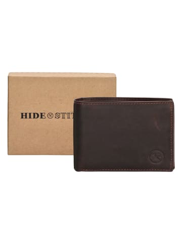 HIDE & STITCHES Leren portemonnee donkerbruin - (B)11,5 x (H)9 x (D)2 cm