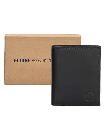 HIDE & STITCHES Leren portemonnee zwart - (B)9 x (H)12 x (D)2 cm