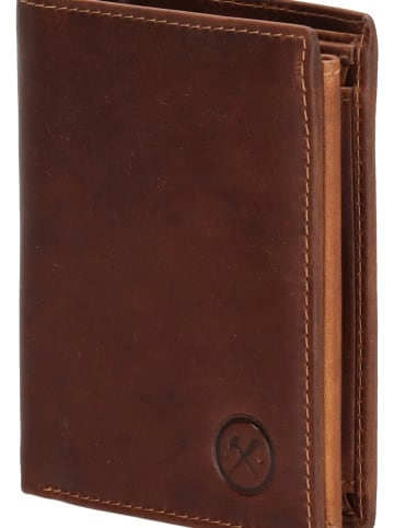HIDE & STITCHES Leren portemonnee cognackleurig - (B)9 x (H)12 x (D)2 cm
