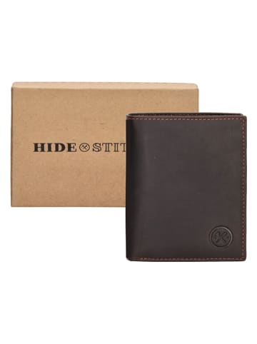 HIDE & STITCHES Leren portemonnee donkerbruin - (B)9 x (H)12 x (D)2 cm
