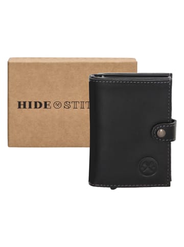 HIDE & STITCHES Leren portemonnee zwart - (B)7 x (H)10 x (D)1,5 cm