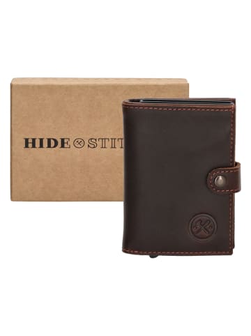 HIDE & STITCHES Leren portemonnee donkerbruin - (B)7 x (H)10 x (D)1,5 cm