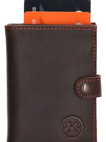 HIDE & STITCHES Skórzany portfel w kolorze ciemnobrązowym - 7 x 10 x 1,5 cm