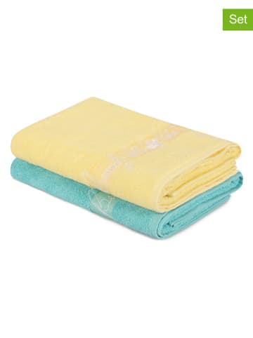 Colorful Cotton Ręczniki prysznicowe (2 szt.) w kolorze żółtym i morskim