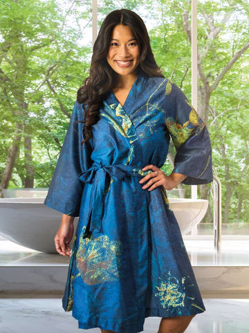 kayori Satin-Kimono in Blau/ Bunt