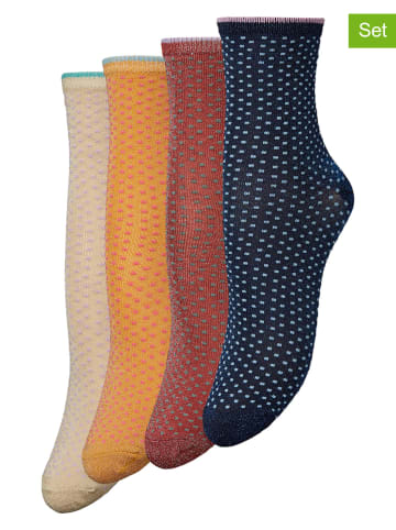 Becksöndergaard 4-delige set: sokken "Dina" beige/oranje/donkerblauw