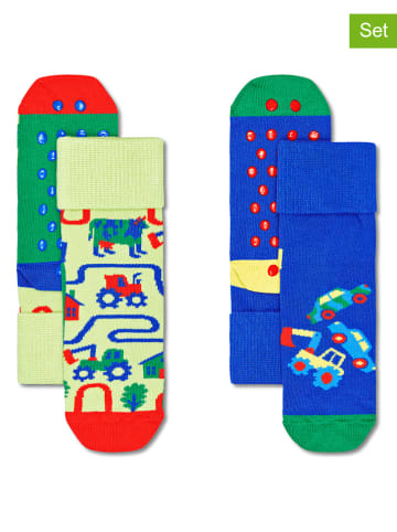 Happy Socks Skarpety antypoślizgowe (2 pary) w kolorze niebieskim ze wzorem