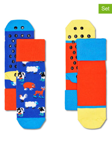 Happy Socks Skarpety antypoślizgowe (2 pary) w kolorze niebiesko-czerwonym ze wzorem