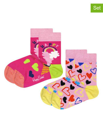 Happy Socks Skarpety (4 pary) "Happy Love" w kolorze różowo-jasnoróżowym