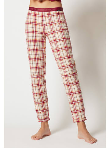 Skiny Spodnie piżamowe w kolorze czerwono-beżowym ze wzorem