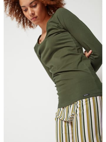 Skiny Spodnie piżamowe w kolorze zielono-kremowym