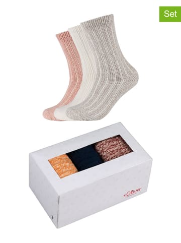 S. Oliver 3er-Set: Socken in Pink/ Weiß/ Beige