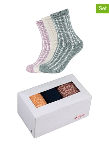 S. Oliver 3-delige set: sokken paars/crème/groen