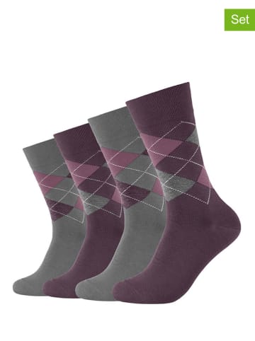 Camano Skarpety (4 pary) w kolorze szarym i fioletowym ze wzorem