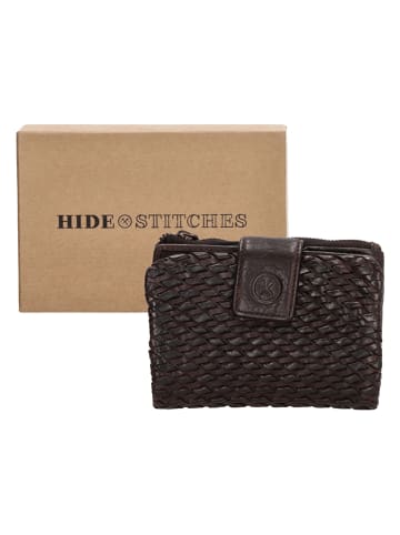 HIDE & STITCHES Leren portemonnee donkerbruin - (B)14 x (H)10 x (D)3,5 cm